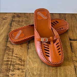 Seychelles Orange Leather Slide Sandals Woven Huarache Boho Size 7